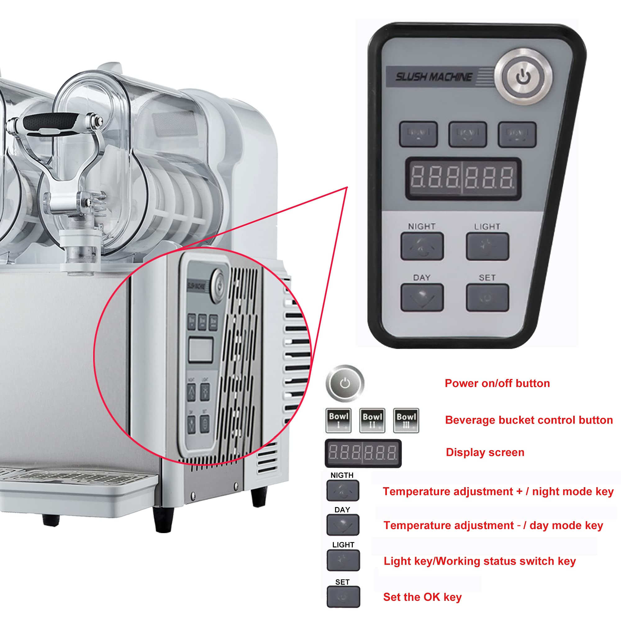 YOtat 3/6/9L Commercial Ice Slushy Machine, -2~-7℃ Ice Slushie Making Machine, Ice Cream Maker with LED Display for Restuarant, CE/FCC, Black